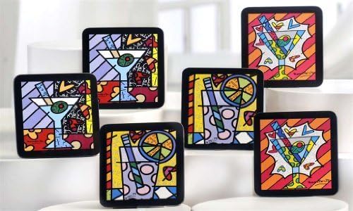 New Romero Britto Coasters Cocktail Martini Set of 6 Beer Drinks Party Gift Home by Romero Britto
