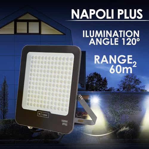 M Ledme - Foco Proyector Led Napoli Plus 100W, 12.000 lumen, IP65 Regulable, Color Luz fría (6000k), Iluminación exterior, De uso para jardín, patios, parking, hotel, naves etc. - imagen 4