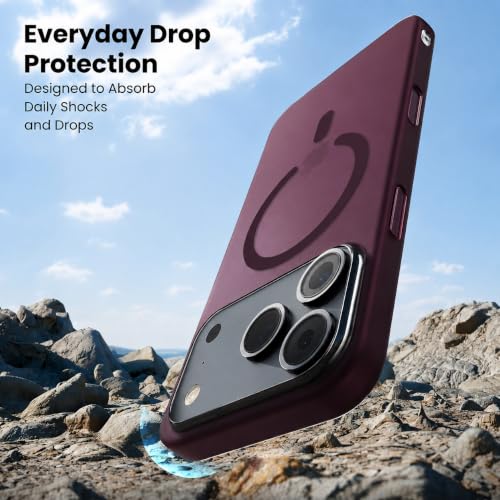 Image of DIZORO Matte Case for iPhone 17 Pro Compatible with MagSafe, Camera Lens Full Protection, Shockproof Translucent Frosted TPU Soft Phone Cover, Anti-Fingerprint (Burgundy)
