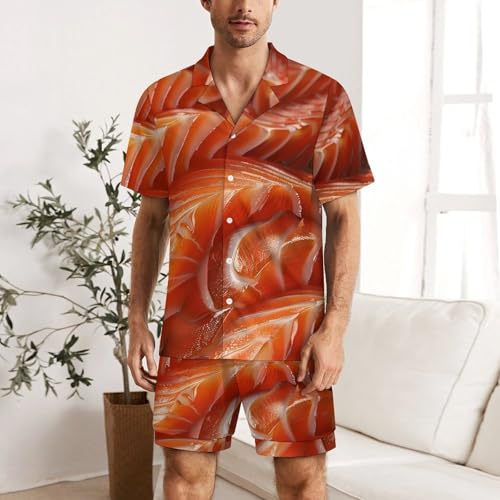 3D Funny Realistic Food Salmon Sushi Men's Pajama Set Short Sleeve Button Down Sleepwear And Shorts Pj Set2