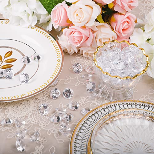 Outuxed 300Pcs 0.8"(20Mm) Clear Diamonds Crystals Acrylic Gems Wedding Table Scattering Gemstones Christmas Party Decorations Bridal Shower Vase Fillers, 1.5 Lb, With 1 Large Velvet Pouch #TOP5