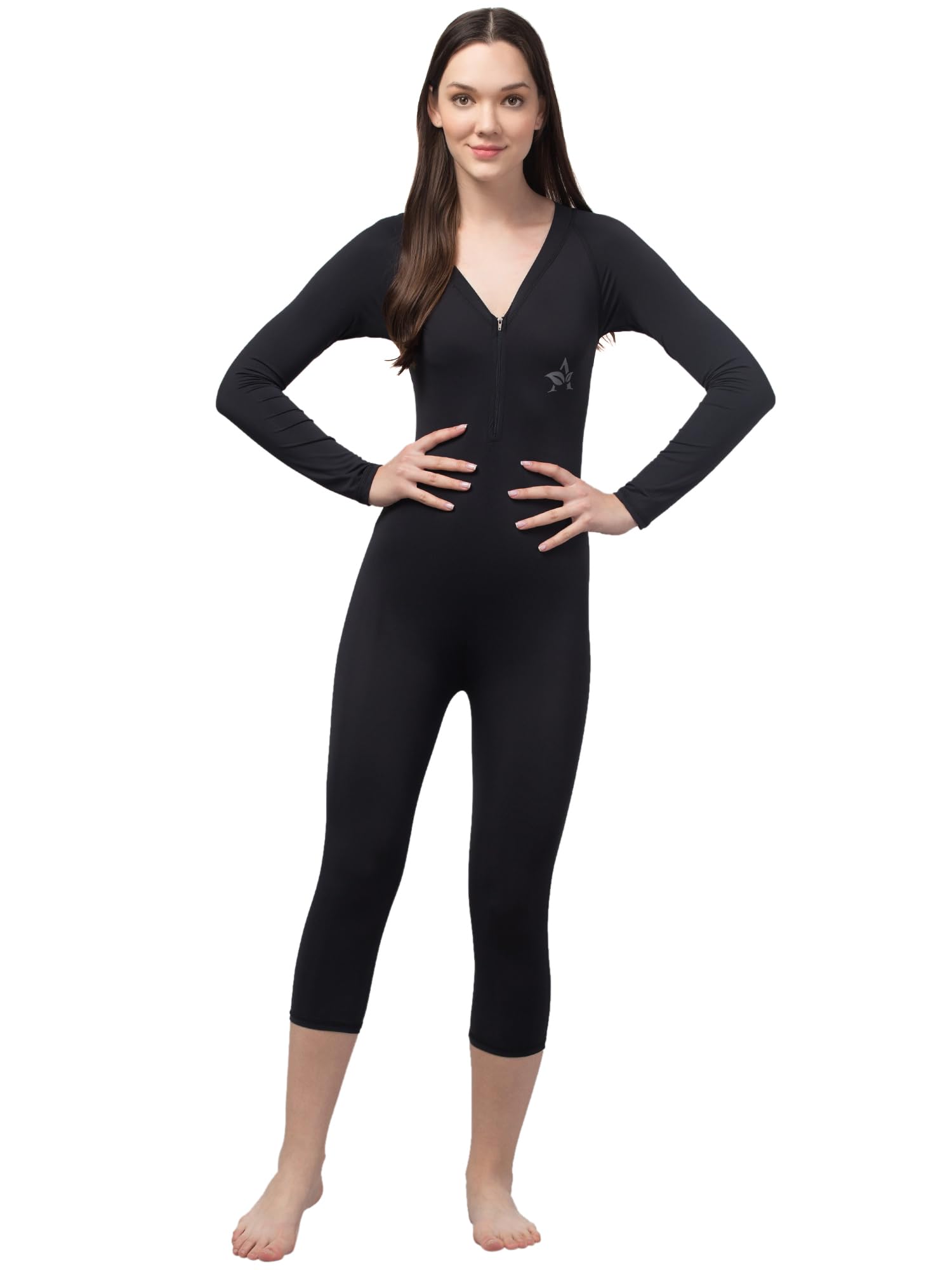 DRAXSTAR Swimsuit|| Swimming Costume for Women||one Piece Swimsuits for Women||Full Sleeve Swimsuit for Women_SWI-008_S Black