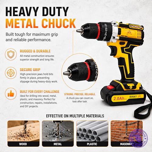 Image of ALF 21V Brushless Impact Drill Cordless Power Tool, High Torque Lithium-Ion Battery, Drill & Impact Driver with Variable Speed for DIY, Home Improvement & Professional Use.