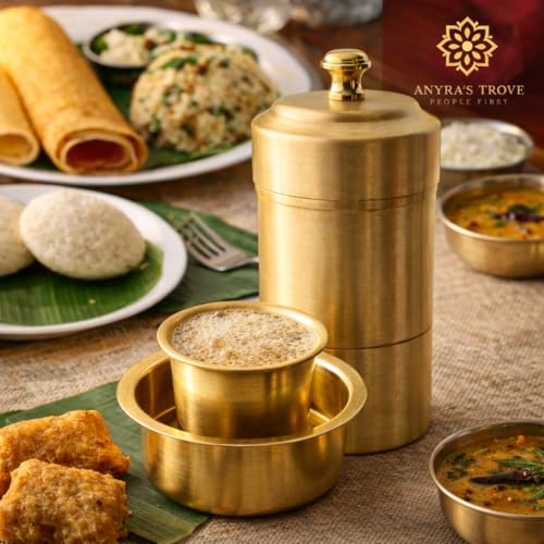 Image of ANYRA'S TROVE Pure Brass Filter Coffee Maker,South Indian Madras Kappi Drip Decoction Coffee Brewer, Coffee Filter with upto 5 cups,Home & Kitchen