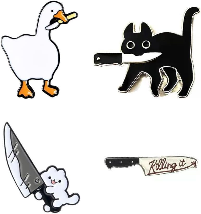 Pingyongchang4 Pcs Cartoon Brooch Pins Enamel Brooches Black Cat with Knife Lapel Pins Badge for Backpacks Girls Boys Children Clothing Bag Décor