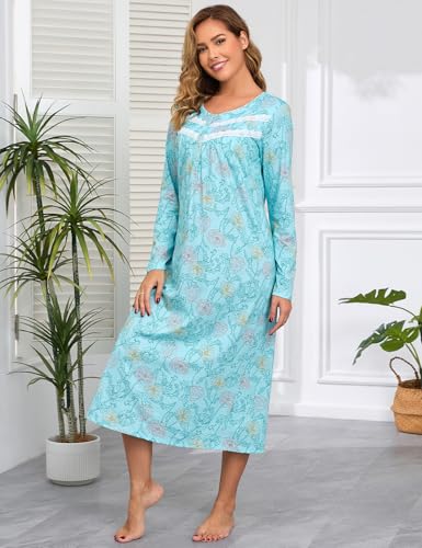 Image of IZZY + TOBY Nightgowns for Women Long Sleeve Soft Cotton Long Warm Nightdress Kintted Night Gown