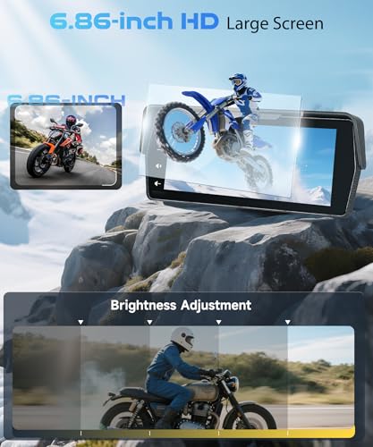 Image of 6.86 Inch Motorcycle Carplay GPS Navigation System, Android Auto Portable CarPlay Screen for Motorcycle, 【Dual Camera Video Recording】, Dual Bluetooth Car Play Moto, Si-ri, Goo-gle Assistant, EQ