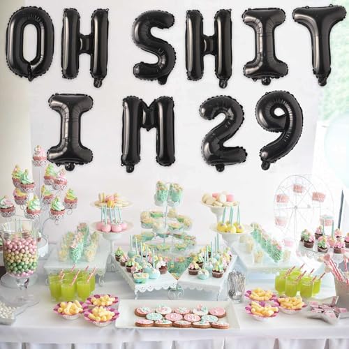 Image of Oh I'm 29! Latex Balloons 16 Inch Black Hallo Twenty Nine Cheers to 29 Years Old Theme Decor for Man Woman Happy 29th Birthday Party Photo Studio Prop Flag Decorations Favors Supplies