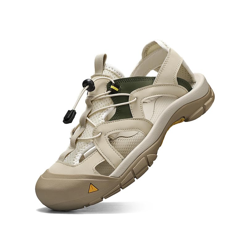 Men's Elastic Cutout Closed Round Toe Non Slip Hiking Sandals Casual Platform Arch Support Comfortable Slip On Athletic Sandals For Outdoor Summer Beach