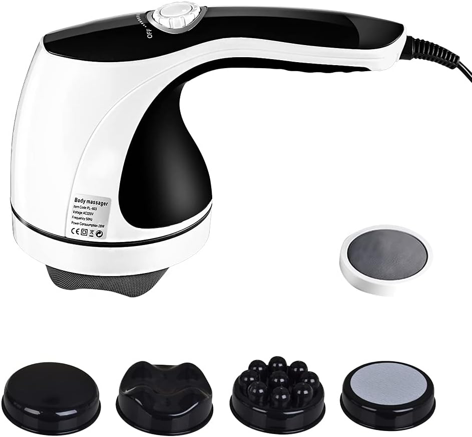 aopow Back Massager Handheld Neck Massage - Hand Held Massagers for Neck Back Shoulders Body Pain Relief Electric Muscles Deep Tissue Massager with 4 Vibrating Massage Heads