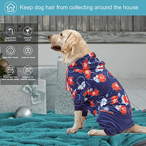 Lovinpet Big Dogs Breeds Jammies, Wound Care/Post Surgery Clothes, Pet Anxiety Relief For Dogs, Lightweight Stretchy, Large Breed Dog Pajamas, Reflective Stripe, Floral Navy & Red Print, Pet Pj's /2Xl #TOP6