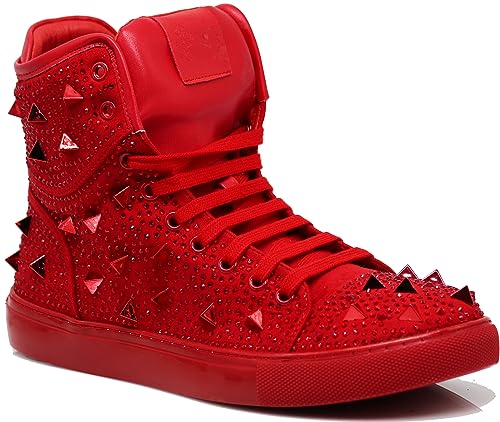 Image of Enzo Romeo Men's High Top Crystal Shimmer Rhinestone Blink Flat Spike Fashion Sneakers Shoes BUL2