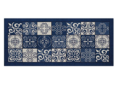 BIANCHERIAWEB Tapis de Cuisine antidérapant Lavable, Tapis de Cuisine mesurant 55 x 140 cm, fabriqué en Italie avec Motif faïence Bleu, Tapis de Couloir,...
