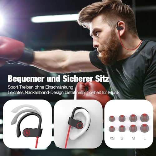 NUASI Bluetooth Kopfhörer, Kabellose Bluetooth 5.3 Sport-Kopfhörer mit IPX7 Wasserschutz für Joggen und Training
