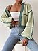 COZYEASE Women's Color Block Crop Cardigan Top Bishop Long Sleeve Open Front Sweater Green M