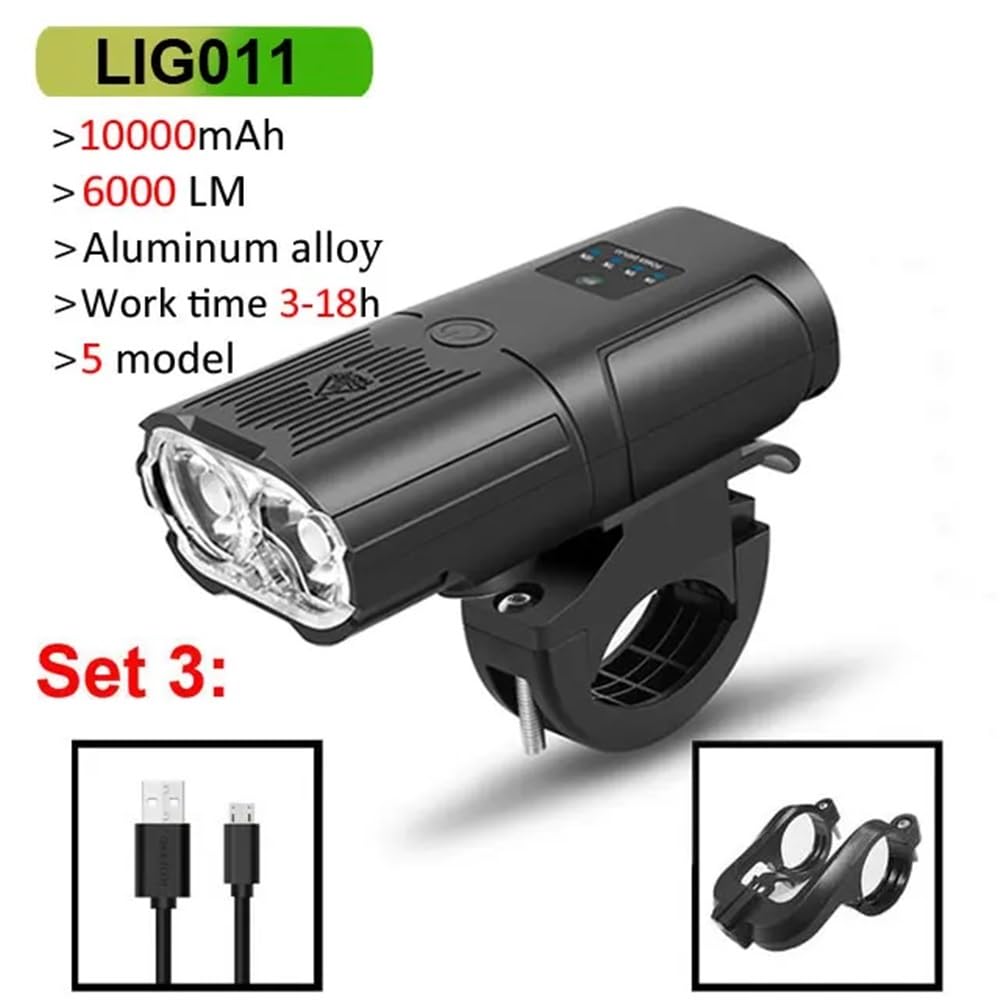Inteligentne światło rowerowe przednie 10000mAh światło rowerowe 6000 lumenów wodoodporna lampa USB do ładowania MTB Road Cycling akcesoria rowerowe(011 set 3)