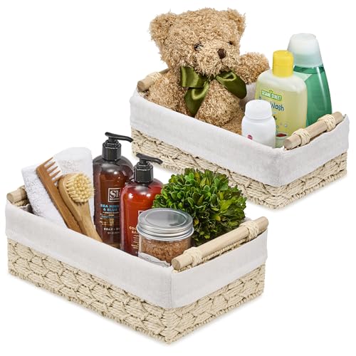 Sorbus Storage Wicker Baskets - 2 Decorative Gift Baskets for Baby Room, Bedroom, Nursery - Lined Paper Rope Baby Basket Set for Organizing Changing Station, Linens, Diapers, Toiletries, Toilet Paper
