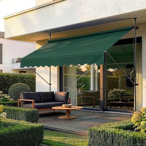 pro.tec Toldo Retráctil Stem Toldos Exterior Terraza Balcón Ajustable en Altura Manual Resistente Protector de Sol Sin Taladrar Acero/Poliéster 200 x 120 x 220-309 cm - Verde Oscuro