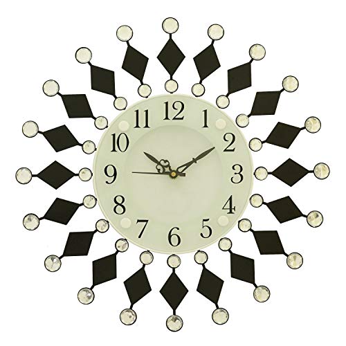 Image of CHRONIKLE Beautiful Floral Design Round Analog Diamond Series Home /Office Decor Metal Wall Clock with Sweep Movement (Size: 37 x 5 x 37 CM | Color: Black | Weight: 615 grm)