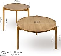 Vista 3 de Solid Wood - Juego de 2 mesas auxiliares redondas de madera, mesas auxiliares pequeñas, mesa auxiliar, para sala de estar, dormitorio, balcón