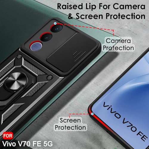 Image of TheGiftKart Tough Armor Bumper Back Cover Case for Vivo V70 FE 5G | Kickstand & Ring Holder | 360 Degree Protection Back Cover Case for Vivo V70 FE 5G (PC & TPU, Sliding Camera Cover, Black)