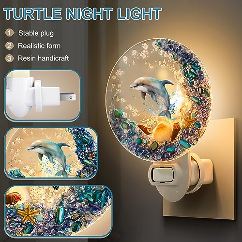 Image of Hortsun Plug in Seashell Night Light Ocean Sea Animal Decorative Night Light Plug in Beach Lamps Vintage Ocean Lamps for Adult for Home Bedroom Living Room Bathroom Wall(Dolphin)