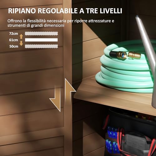 Outsunny Armadio Da Esterno Con Ripiano Regolabile E Tetto Inclinato, Armadio Da Giardino In Legno Con Catenaccio, 75X56X117Cm, Marrone - 3