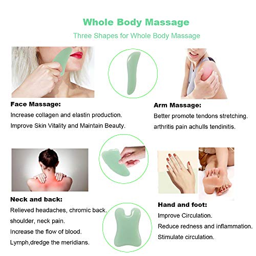 Gua Sha schrapen, 3 stuks Jade GuaSha schrapen massage tools met gladde rand voor fysiotherapie, natuurlijke Jade Gua… - Image 4