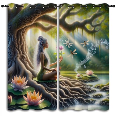 Meditation Blackout Curtains for Bedroom 63x63 inches