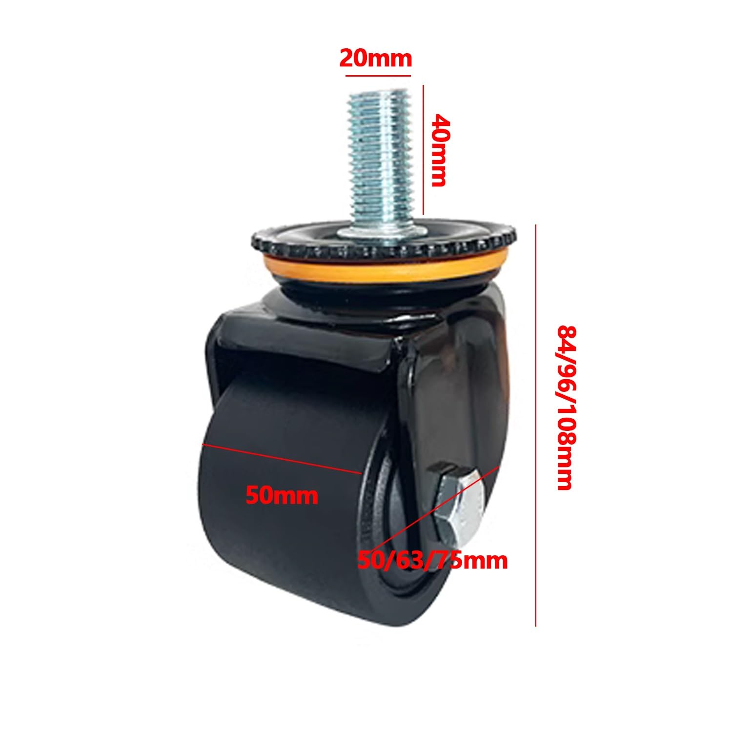 Set di 4 Ruote girevoli con Freno M20 in Nylon, Resistenti, da 2/2,5/3 Pollici, Ideali per carrelli industriali, mobili e Applicazioni meccaniche.