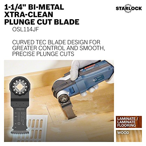 BOSCH Starlock Oscillating Tool Blades, Bi-Metal Multitool Blades for Hard Wood, Laminate and Drywall; Extra Clean Plunge Cut Saw Blades, 3-Pack, 1-1/4 Width (OSL114JF-3)