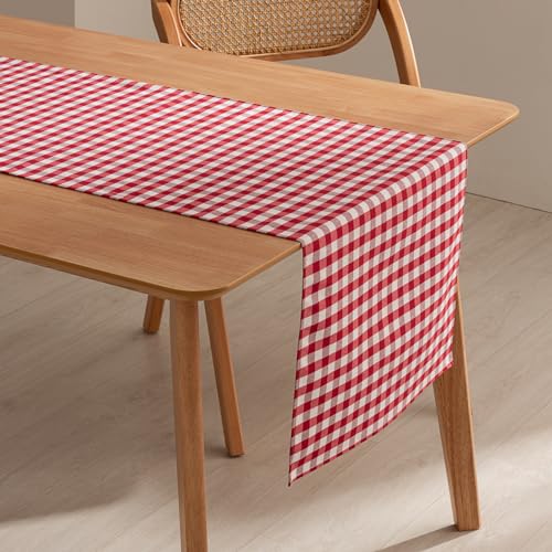 GAMUSI Chemin de Table rectangulaire Anti-Taches imperméable Vichy à Carreaux 45 x 170 cm au Toucher Tissu Coton Respirant et Doux, Couleur Rouge