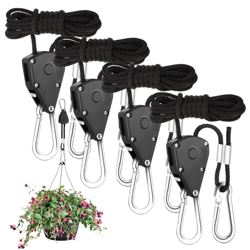 YOTINO Cuerda De Cuerda Para Lámpara De Planta Plantas De Interior Ajustable Luz De Crecimiento Trinquete Colgador De Cuerda Trinquete De Cuerda (4 Piezas)