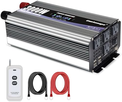 Cantonape 3000W Power Inverter 12V to 110V/120V DC to AC with LCD Display, Remote Controller and 4 x AC Outlets Car Adapter for Car Truck Boat RV Off Grid Solar System