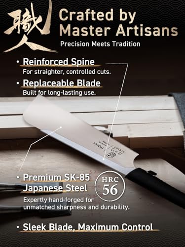 Image of HIBINO Japanese Pull Saw 7.5 Inch Kataba | Made in Japan | Single Edge 14 TPI Fine Crosscut Blade | Lightweight Handsaw for Precision Woodworking, Joinery & Detail Projects | Replaceable Blade