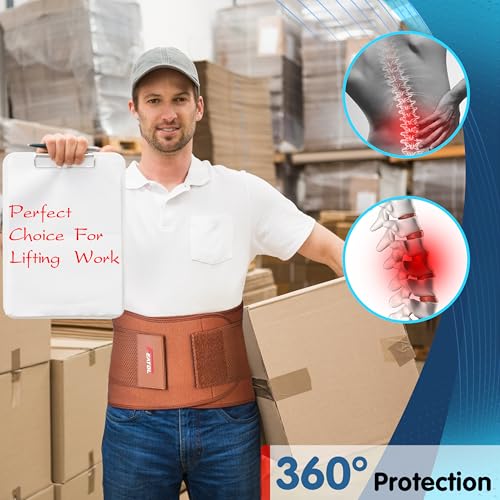 Image of FEATOL Back Brace for Lower Back Pain, Breathable Back Support Belt for Women & Men with Lumbar Pad, Lumbar Support Belt for Heavy Lifting & Work, Scoliosis, Brown, 3XL (Circumference:54-63 inch)