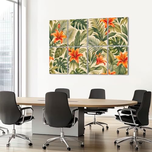 8 Pack Paneles Acústicos de Arte Absorbentes de Sonido con Diseño Tropical en Verde, Oro y Flores, Paneles Decorativos Autoadhesivos para Estudios de Grabación y Oficina 48"x32" miniatura 7