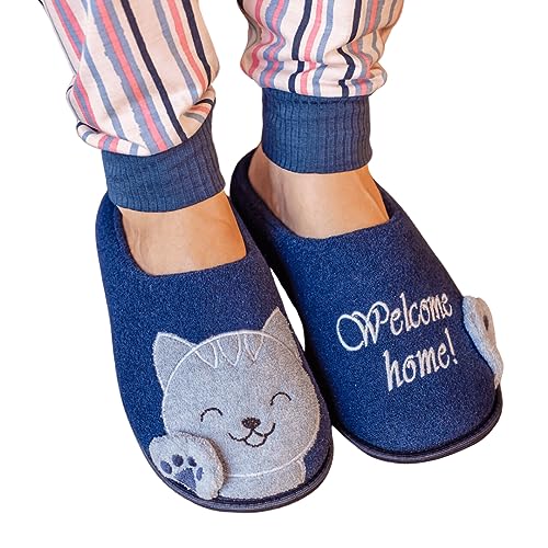 Pantufa Feminina Gatinho Feliz Welcome Home 27/28 até 45/46 Ante Derrapante (35/36)