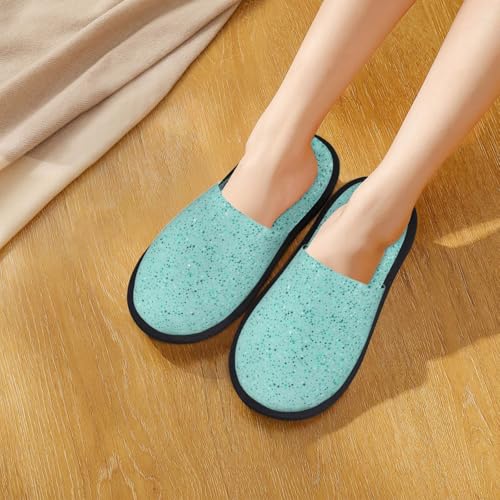 Teal Turquoise Glitter Print House Slippers For Women And Men,Soft Slippers With Memory Foam,Non-Slip Indoor Home Shoes4