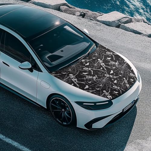 Image of Car Hood Cover Protector Dancing Skeleton Print Waterproof Car Hood Wrap Blanket Auto Flag Automotive Halloween Exterior Accessories for Sedans SUVs Pickups Trucks Jeeps