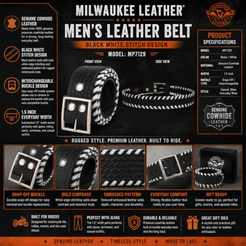Image of Milwaukee Leather Men's Interchangeable Buckle Leather Belts | 1.5 inch Wide; Emblem Designed; Biker Culture Style; Everyday Wear; Premium Leather