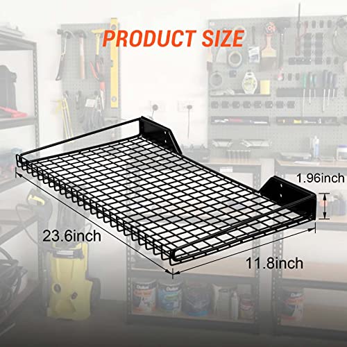 Wallmaster Heavy Duty Garage Wall Shelving 2 Pack 23.6"X11.8" Metal Wire Shelves Wall Mount Mesh Storage Rack For Garage, Office, Basement And Kithcen, Max Load 100 Lbs (Black) #TOP2