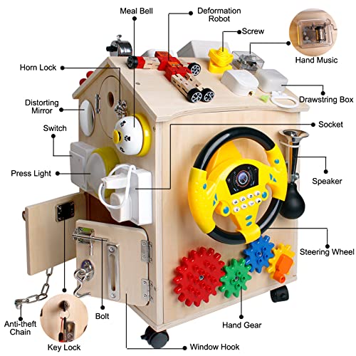 SHIERDU Montessori Wooden Busy House Basic Life Skills and fine Motor Training for Children, pre-School Education and Learning Busy Board, Sensory Game Toys, Large Gifts for Boys and Girls - Image 3