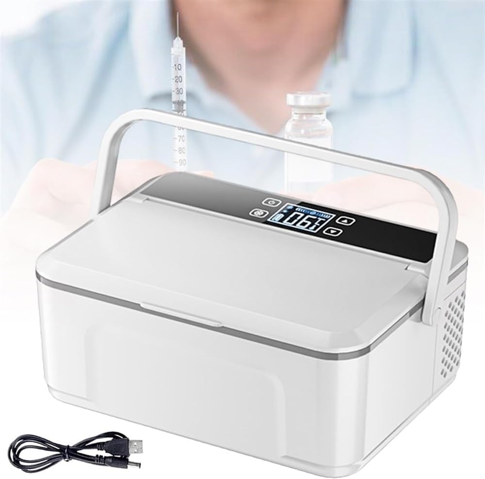 Insulin Cooler Case Diabetic Cooler Box Mini Drug Refrigerator Keeping Cooling 0-18℃ Portable car Insulin Cooler Box with Alarm, Battery Pack & USB(1Battery)