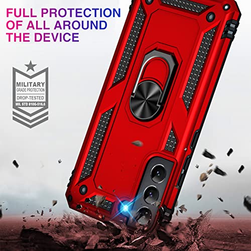 Image of Vaki for Samsung Galaxy S22 5G Case with Built in Screen Protector Military Grade Hard Rugged Cover Heavy Duty Armor Galaxy S22 Phone Cases with Metal Ring Kickstand Shockproof Red