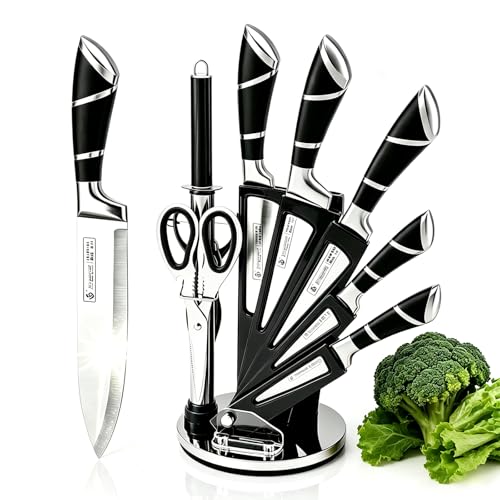 9-Piece Black Sharp Stainless Steel Kitchen Knife Set with Block for Gift