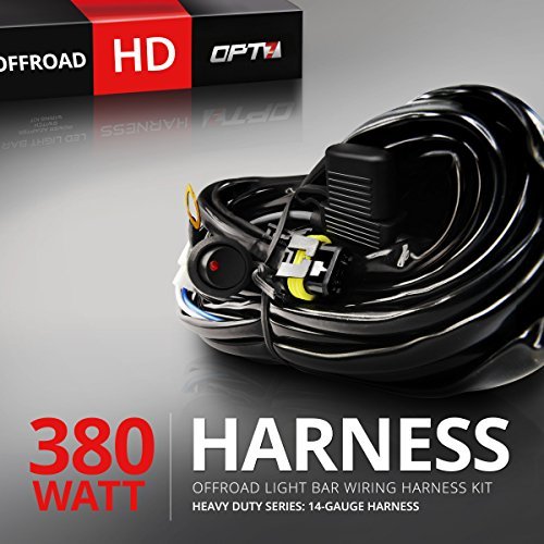 OPT7 LED Light Bar Heavy Duty Wiring Harness 14 Gauge 380W Dual Wiring Harness w/ Switch for Off Road - 11ft Dimmer Strobe 80ft Range Plug and Play Waterproof Relay Splitter