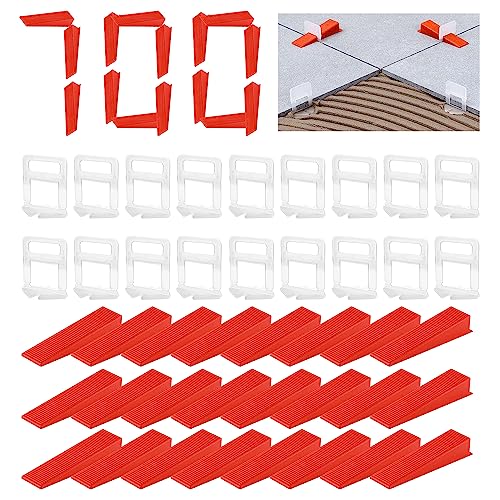 Sistema de nivelación de azulejos (B: 700 piezas x 1,5 mm), 600 espaciadores Plus, 100 cuñas de azulejos para azulejos de pared y suelo utilizados para nivelar azulejos para lechada de patio