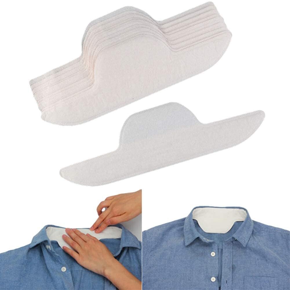 10pcs Self- Adhesive Collar Protector Sweat Pads Disposable Shirt Neck Liner Invisible Protector White Sweat Absorbent Stickers for Men and Women Summer