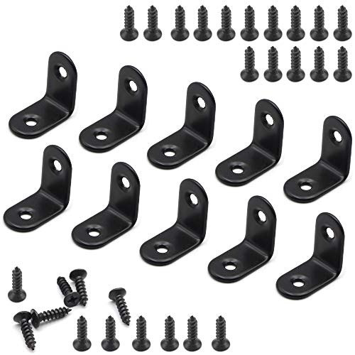 Gwolf Hoekbeugels Zwart, 24 stuks kleine L-vormige beugels, L-vormige hoekbeugels met 48-delige schroeven, 90 graden hoek RVS hoekbeugel Gezamenlijke beugelbevestiging voor planken Hout